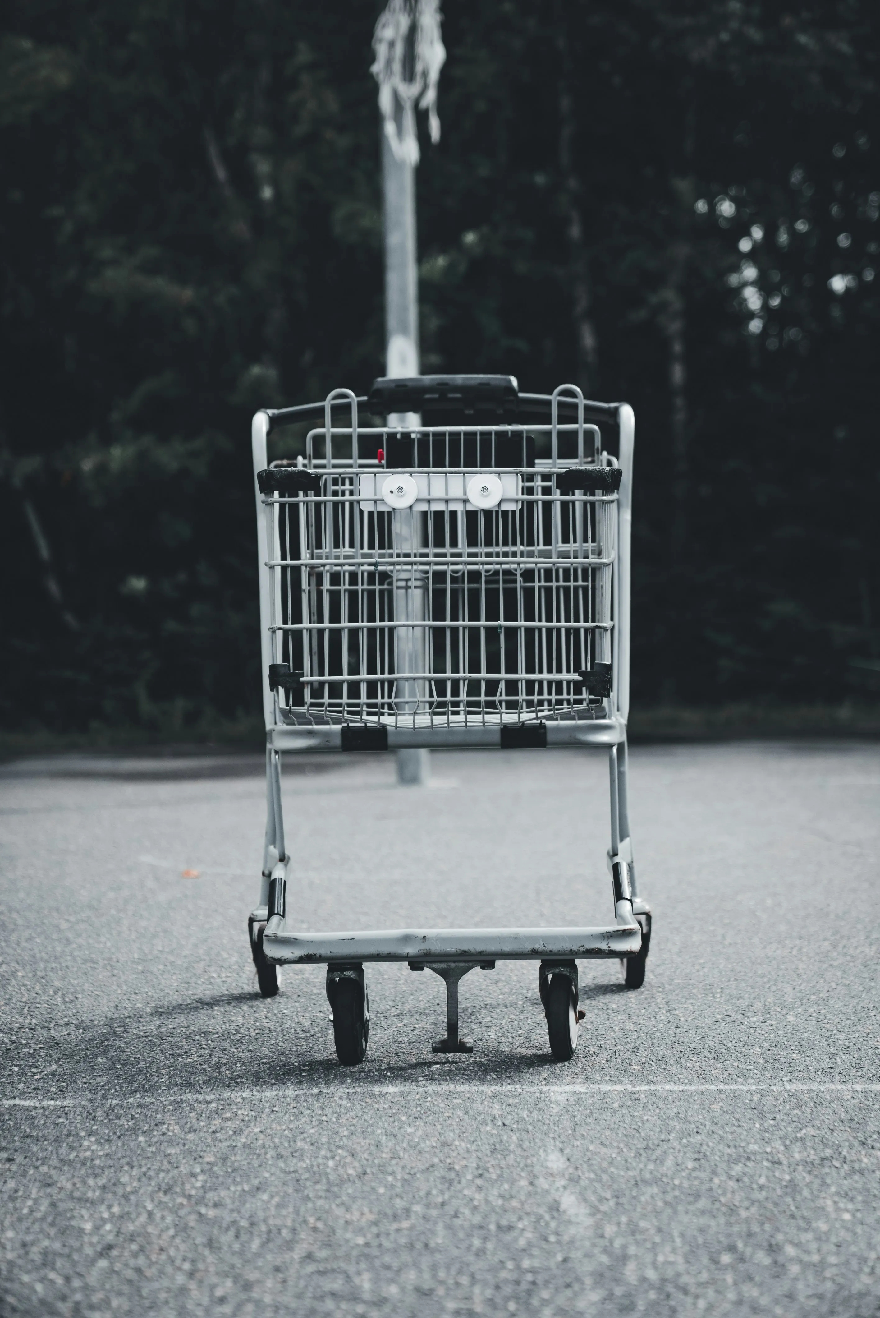 Empty shopping cart in a Five Forks, Mauldin retail parking lot